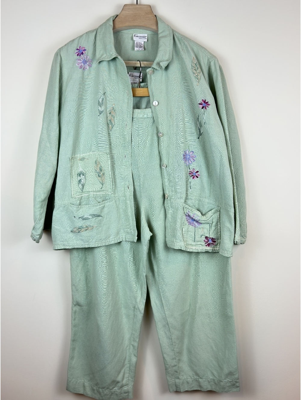 Florissant New York Vintage 3 Piece Linen Blend Embroidered Pants Set L M